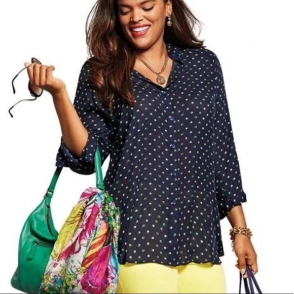 CAbi Tops - Cabi Martini Sheer Button Down Polka Dot Top M